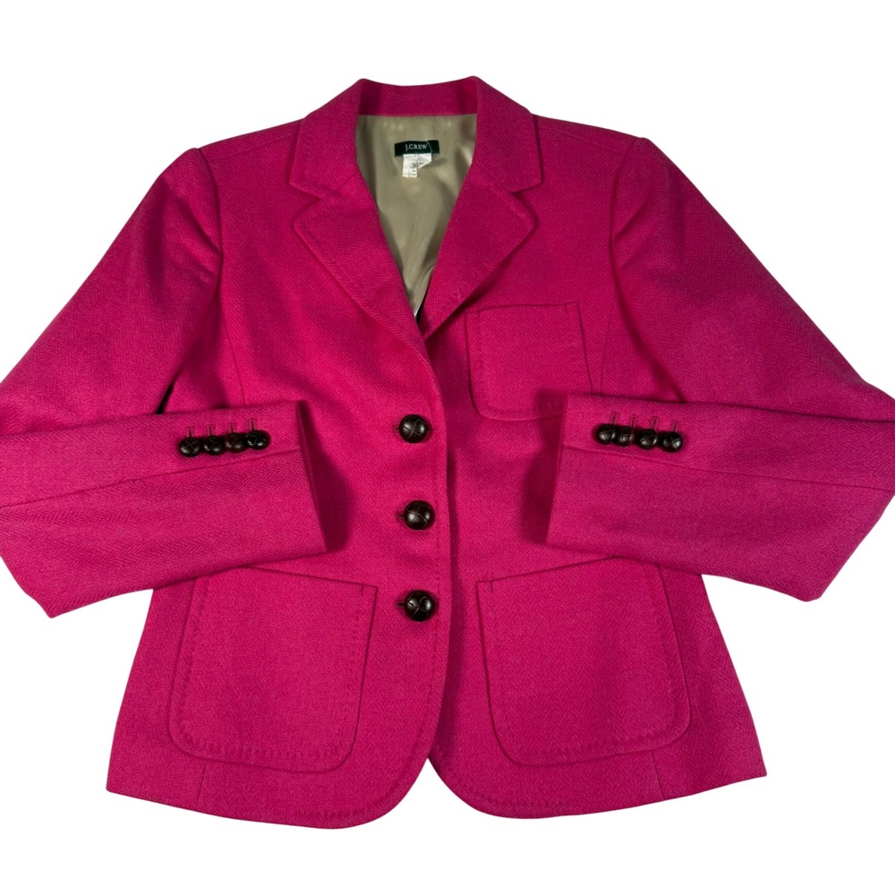 J‎ Crew Pink Herringbone Wool Blazer Jacket Scottish Cloth Robert Noble Petite 1